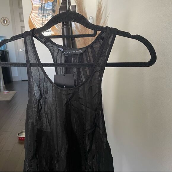 Zara Woman Racer Back Sleeveless Tunic Black Textured Stripes - Picture 4 of 6